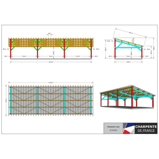 Charpente x1 pan - x6 voitures
